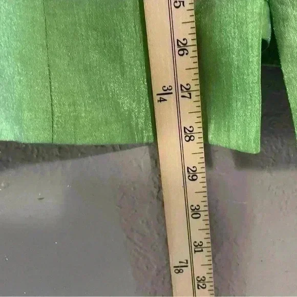 Tan Jay Jacket Lime Green Metallic Collared 3/4 Sleeve Buttons Lined Size 14 - Picture 7 of 9
